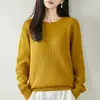 Novo suéter de gola redonda 100% algodão puro para outono e inverno para mulheres na cor damasco, quente e grosso, adequado como camada base, top pullover de tricô waffle