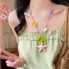 Collar de Cuerda Trenzada con Cuentas de Cerámica Rosa en Forma de Manzana para Mujer Diseño de Nicho Dopamina Cadena para Clavícula Accesorio de Cuello Personalizado