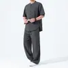 Conjunto de Duas Peças Masculino Verão 2026 Estilo Chinês Retrô Botão de Sapo Terno Tang Gola Alta Calça Casual Chinês Solto Caimento Conjunto de Duas Peças