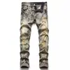 Traje de Mezclilla Estampado de Moda para Hombre, Chaqueta Ajustada Elástica Desgastada con Rasgaduras, Pantalones con Parches Desgastados, Lavado Vintage