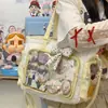 Bolsa de Ombro Feminina Transparente com Renda, Bolsa Transversal Grande Capacidade para Estudante, Bolsa Ita para Convenção de Anime