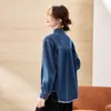Fotos reais: Jaqueta jeans retrô para mulheres, novo estilo primavera/outono, solta e casual, perfeita para sobreposição, na cor azul