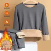 Conjunto de Roupa Íntima Térmica Transfronteiriça para Homens, com Veludo Plus, Espessado, para Alunos do Ensino Fundamental II e Médio, Adolescentes, Roupa de Outono, Gola Redonda, Quente