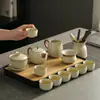 Conjunto de Chá da Fornalha Ru para Uso Doméstico e no Escritório, Prático para Preparar e Beber Chá, Bule de Chá, Xícaras de Chá e Gaiwan de Novo Estilo