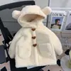 Casaco de inverno para meninas 2026 novo estilo, forrado com fleece, para bebês e crianças pequenas, top da moda em lã de cordeiro, comprimento médio