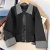 Chaqueta corta de retazos con cuello polo a rayas estilo coreano para mujer, nueva chaqueta de trabajo petite para principios de primavera 2026