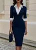Vestido ajustado de colorblock con solapa y manga de tres cuartos para el trayecto al trabajo de oficina de mujer, Amazon Europa y América Transfronterizo 2026
