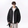 Cortavientos con capucha patchwork estilo retro de montaña para otoño e invierno, chaqueta casual de pareja de moda de corte holgado con forro polar para abrigarse