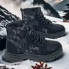 Botas Martin Gruesas de Caña Alta para Hombre Otoño e Invierno, Lona, Cálidas, con Cordones, Estilo Camuflaje Retro, Zapatos de Seguridad para el Trabajo para Hombre