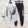 Cardigan camisola com capuz terno roupas masculinas de outono forrado de lã estilo Hong Kong calças bonitas da moda conjunto casaco solto