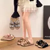 Sandalias de playa de punta abierta con suela gruesa para mujer, nuevas de verano, slip-on, perezosas, doble hebilla, versátiles, de terciopelo, estilo coreano