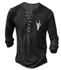 Nueva Camiseta de Manga Larga para Hombre de Moda Callejera Estilo Europeo y Americano de Venta Caliente Transfronteriza con Abertura Frontal, 7 Botones y Estampado Digital 3D