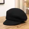 Gorra de Boinero Negra Retro Japonesa para Mujer, Otoño e Invierno, Gorra de Pico Adelgazante, Boina de Lana Moderna Estilo Francés Británico