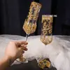 Taças Criativas para Brinde de Casamento para os Recém-Casados, um Par de Flautas de Champanhe de Cristal com Strass, Artesanal DIY, Decoração de Taça Cruzada