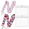 Lanyard para teléfono móvil de flor de cerezo, tarjetero transparente, llavero de cámara de PVC horizontal y vertical, accesorios de cinta