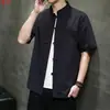 Camisa de lino de manga corta para hombre, estilo chino, de verano, de algodón y lino, de media manga, con hebilla vintage, abrigo estilo Tang, top holgado de talla grande