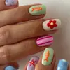 Uñas ponibles estilo oceánico medianas-largas peces pequeños estrellas de mar flores puntas de arte de uñas fábrica de origen uñas postizas desmontables venta al por mayor