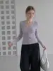 Suéter de Punto de Manga Larga con Botones y Cuello en V Morado Eterno para Mujer Otoño 2026 Abrigo Cárdigan Top Ajustado