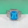 Nuevo anillo de princesa con circonio incrustado de diamantes completos, diamante cuadrado esmeralda azul mar, anillo de tesoro colorido de boca abierta de moda