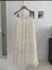 KEKEZOON Vestido de Malha de Fada Suave para Bolo Outono Novo Cintura Alta Emagrecedor Linha A Plissado Longo 8743