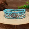 5 Piezas de Pulseras Azules con Cuentas, Joyería Estilo Bohemio, Diseño Elástico, Combinación Simple Retro Multicapa