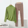 Conjunto de outono plus size 2026 outono modal manga longa calça longa roupa de casa gola semi-alta conjunto de camisa base