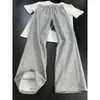 Pantalones deportivos blancos grises cleanfit de dobladillo curvo para hombre, primavera y otoño, estilo americano, pantalones con corte angular, pantalones ajustados rectos microacampanados