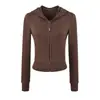 Sudadera con capucha y cremallera de corte slim retro americano para mujer, cárdigan chaqueta deportiva casual corta versátil de otoño