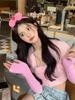 Wei Xue con diadema de lazo rosa corazón de niña dulce diadema de felpa esponjosa cara de princesa máscara facial