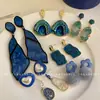 Pendientes Irregulares en Forma de Abanico Plegado Geométrico Azul Aguja de Plata Pendientes de Lujo Ligero de Gama Alta Pendientes de Moda de Nicho Venta al por Mayor