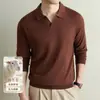 Suéter de lana de seda para hombre con cuello de gaviota, otoño 2026 nuevo, color liso, estilo old money, suéter base casual de punto para hombre