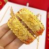 Joyería de Jade para Boda Nupcial, Pulsera Gruesa de Tres Oros de Oro Genuino con Patrón de Dragón y Fénix, Oro de Arena de Cobre de Imitación, Pulsera Versátil de Lujo Ligero
