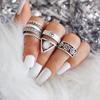 Joyería de comercio electrónico transfronterizo Europa y Estados Unidos anillo articulado combinado de gemas huecas talladas retro de 5 piezas para mujer