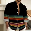 Moda transfronteriza de primavera y otoño, camisa de rayas de manga larga versátil para hombre, adecuada para el uso diario y ocasiones de negocios informales, con estampado 3D