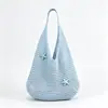 Bolsa de Malha Crochê com Flores Vazadas Estilo Coreano Grande Capacidade Estilo Preguiçoso Bolsa Tecida Estilo Férias de Verão Bolsa de Praia