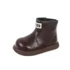 Botas de Couro para Meninas 2025 Outono e Inverno Novo Estilo Estilo Western Mais Veludo Botas de Princesa para Meninas Solado Macio Antiderrapante Botas Curtas Infantis Médias e Grandes