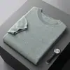Suéter de manga corta 100% lana pura para otoño e invierno, camisa de cachemira de cuello redondo, tejido de punto de manga corta para hombre, camiseta casual fina de manga tres cuartos