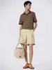 Camisa Polo Tricotada de Manga Curta Masculina Estilo Old Money Luxo Leve Gola Gaivota Casual Gola Meio Aberta