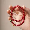 Pulseira Vermelha Círculo Duplo de Cinábrio Sintético com Contas de Incenso, Estilo Étnico Vintage, Pulseira Unissex com Contas