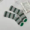 Calcetines de Algodón Puro con Rayas de Bloques de Color de Longitud Media para Mujer, Cómodos y Versátiles, Casuales y Personalizados, Calcetines de Felpa, Estilo Coreano Dongdaemun