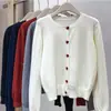 Jaqueta Cardigan Suéter Botão Coração Estilo Coreano para Mulheres Primavera & Outono Novo Design Solto Preguiçoso Simples Gola Redonda Tricotado