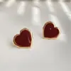 @Oferta Especial @ Pendientes Minimalistas Coreanos de Gota de Aceite Color Rojo Vino 2025 Nuevos Pendientes de Botón Dulces y Versátiles