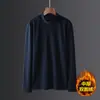 Camiseta de Manga Larga para Hombre de Terciopelo Zorro Plateado de 420g, Top Engrosado con Forro Polar, Cuello Redondo, Camiseta Base, Ropa Interior Térmica de Color Sólido para Otoño e Invierno