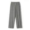 Pantalones anchos de rayas texturizadas engrosados para otoño e invierno para mujer, forrados de forro polar, adelgazantes, de cintura alta, casuales, rectos hasta el suelo.