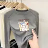 Camiseta casual de fleece com manga longa para outono e inverno para meninas, top estiloso e moderno, camiseta básica versátil de gola redonda para meninas