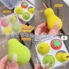 Xuanzi Novo Produto Caixa com 4 Compartimentos em Formato de Fruta para Esponjas de Maquiagem, Uso Duplo para Aplicação Seca e Úmida, Esponja de Pera e Abacate