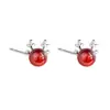 Brincos de Prata Esterlina S925 com Granada para Mulheres Estilo Japonês e Coreano Simples Brincos de Galho Elegantes Fofos Luxo Leve Brincos Versáteis