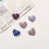 Tela de Cuadros Estilo Universitario Botón de Corazón DIY Pendientes Hechos a Mano Broche Accesorios para el Cabello Piezas de Joyería