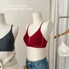 Ropa interior de malla cálida de algodón antibacteriano cepillado para principios de otoño para mujeres, copa fija push-up para busto pequeño, sujetador de soporte suave sin costuras