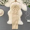 Vestido Longo Social Elegante de Primavera e Verão com Decote Halter Vazado Sem Alças no Corpo Longo Feminino Justo Sexy Sem Costas Fenda Vestido Longo de Tricô